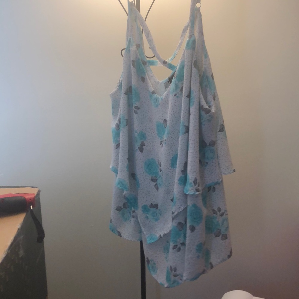 White cami with blue flowers